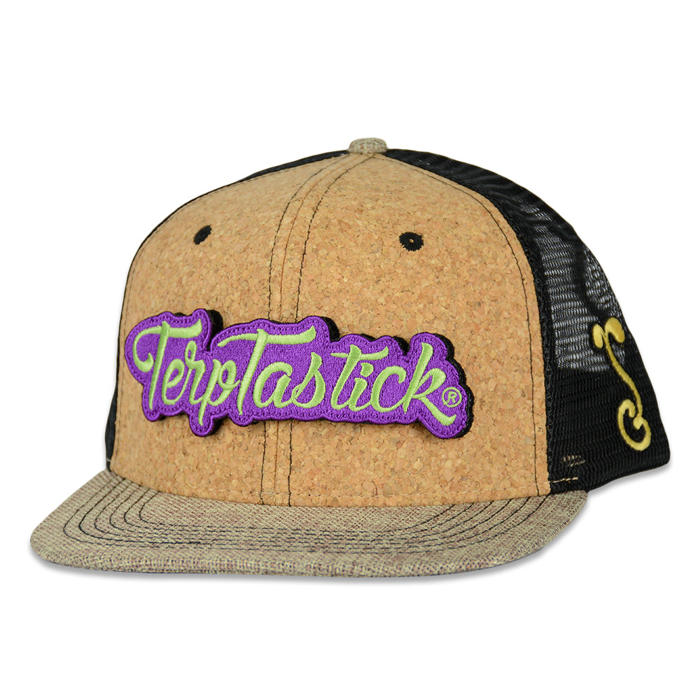 Cork and hemp snapback with purple and green TerpTastick patch